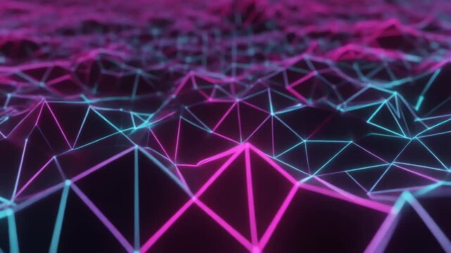 Abstract purple background with geometric lines and 3d digital cubes creates a blue light network pattern for a modern science and technology data connection wallpaper design