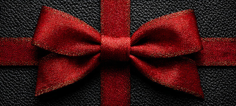gift card wishes merry christmas background with red ribbon bow on black shiny vibrant color texture template with blank copy space