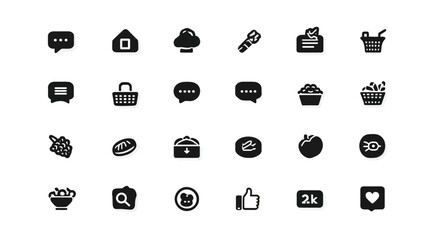 Monochromatic UI UX icon set, a collection of minimal web and app interface symbols for digital design and graphic resources.