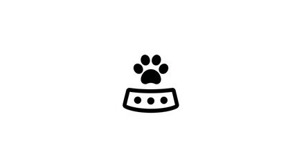 Pet Food Bowl Icon with Paw Print. Outline symbol for animal care, feeding, pets, and veterinary services or products.