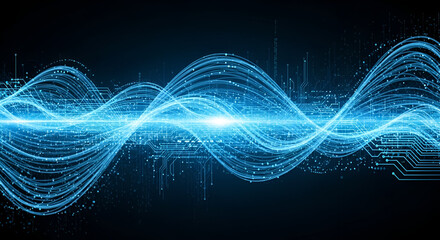 Abstract futuristic circuit board with data streams and light effects