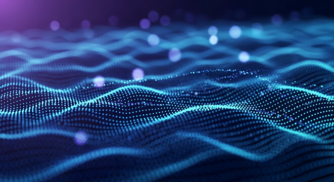 Abstract digital wave pattern, futuristic technology background with glowing particles - Powered by Adobe