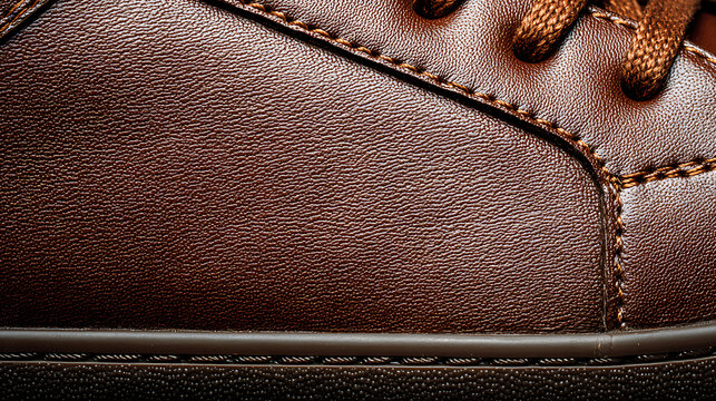 Stitching Details on Leather Shoe Surface Close-Up