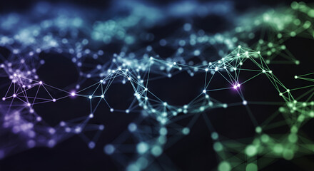 Abstract network background with connecting dots and lines in blue and green gradient