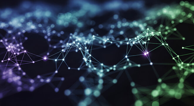 Abstract network background with connecting dots and lines in blue and green gradient