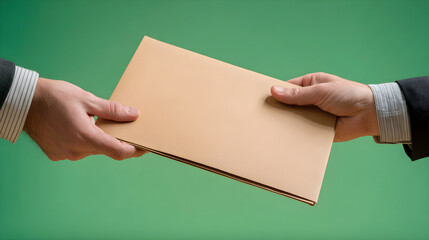 Business hands exchanging important confidential document folder agreement