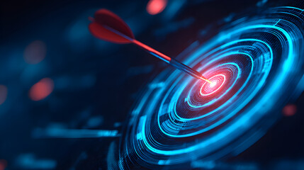 Arrow hitting digital target achieving business goal and success