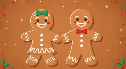 Obraz premium Joyful Gingerbread Couple Celebrating Christmas, Cookie, Man, Woman