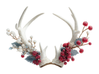 Decorative antlers with berries holiday theme isolated on transparent background