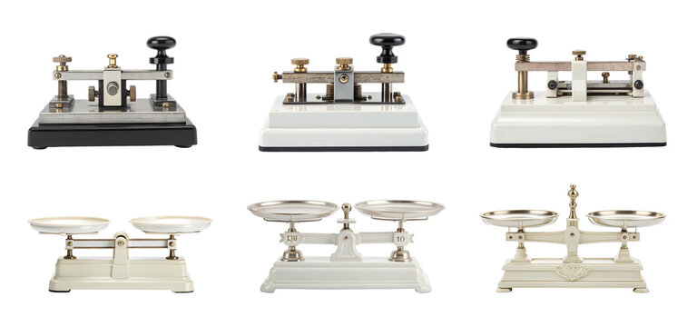 Antique telegraph keys and balance scales