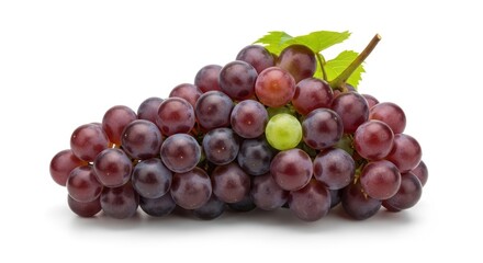Fototapeta premium Fresh Red Grapes with Leaves on White Background, Fruit, Healthy, Food