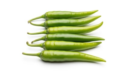 Fresh Green Chili Peppers in a Row, Spicy, Hot, Vegetable