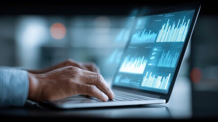 Businessman reviewing digital compliance documents on laptop corporate data management in governance system cybersecurity regulation environment