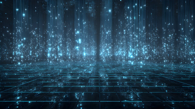 Digital data flowing on futuristic network grid - Powered by Adobe