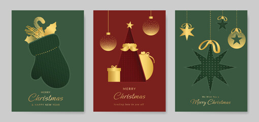 Christmas Luxury gold  invitation card design vector. Christmas pine leaves, snowflake with gold foil and spot texture on navy blue background. Design illustration for cover, print, poster, ads.