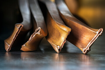 Recycled copper profiles, industrial non-ferrous metal scrap in close-up view