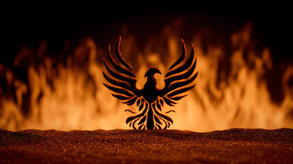 immortality. Phoenix pattern made of colored sand rising from warm ashes. event programs, museum guides, designed for cultural heritage projects and event programs, elevates cultural identity.