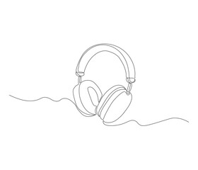 One continuous line drawing of headset equipment. single line drawing of headphone. illustration of earphone. editable outline