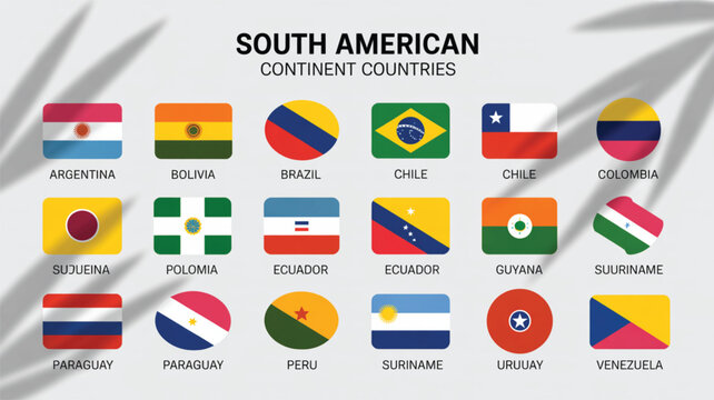 Collection of South American Continent Country Flags and Names argentina bolivia