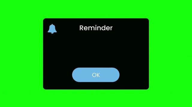 Animated Reminder Notification Pop-up with Bell Icon on Green Screen - Alert Message UI
