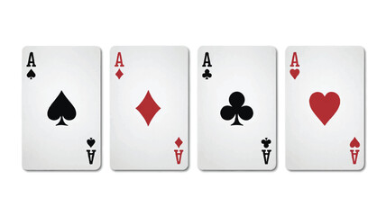 Obraz premium Four Aces Playing Cards Spades Diamonds Clubs and Hearts on White vector illustration