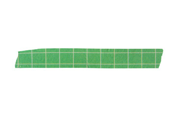 Ripped torn paper adhesive green grid pattern washi tape on transparent background