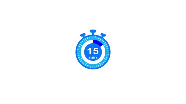 The 15 minutes timer motion graphic animation, Fifteen minutes time measure. Stopwatch icon, The chronometer motion graphics icon.
