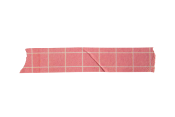 Ripped torn paper adhesive red grid pattern washi tape on transparent background
