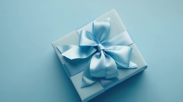 A beautifully wrapped blue gift box tied with a satin ribbon.