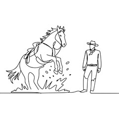 Cowboy and Horse Encounter Single Line Art Depiction of Western Adventure