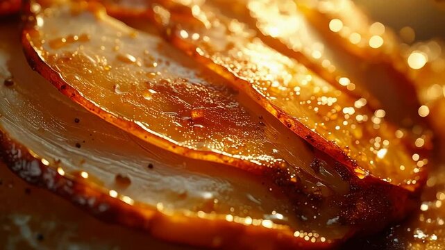 Close-up of Delicious Sliced Roasted Ham Glazed with Honey