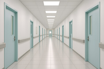 Long, Empty Hospital Corridor with Multiple Doors
