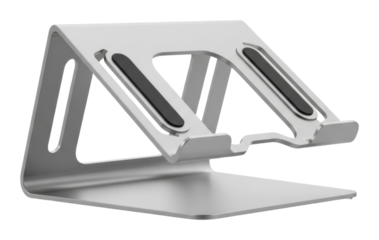 Adjustable laptop stand for ergonomic use home office metal design isolated on transparent background