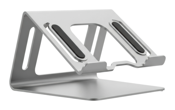 Adjustable laptop stand for ergonomic use home office metal design isolated on transparent background