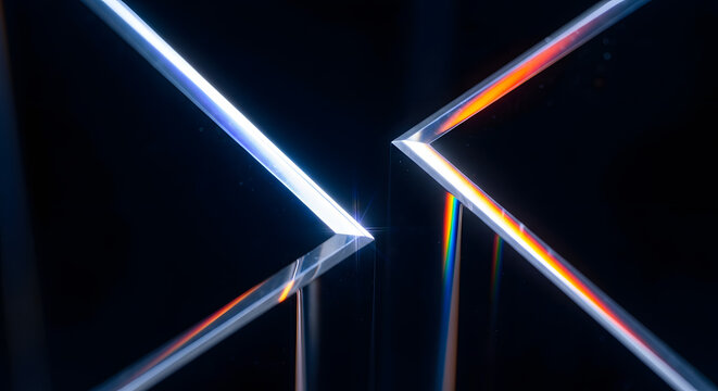 Light refraction through glass prism creating rainbow effect on black background - Powered by Adobe