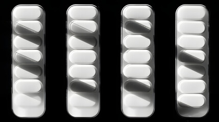 oligarchy. Pill organizer with tablets in sequence, clinical top view, geometric arrangement. STEM education sheets, lab safety posters, designed for biotech research communications.