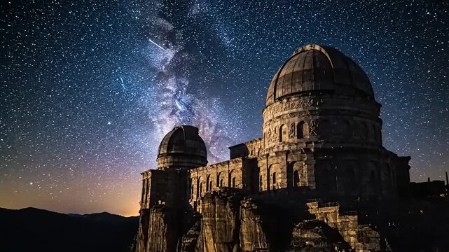 Milky Way Galaxy and Stars Above Mount Wilson Observatory at Night.