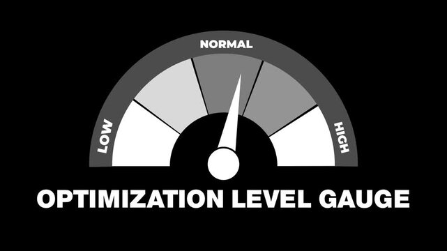 OPTIMIZATION LEVEL GAUGE METER. Simple rainbow color Speedometer Icon on Transparent Background.