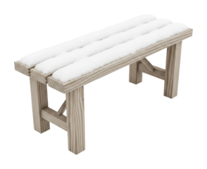 Wooden bench with snow winter scene furniture side view isolated on transparent background