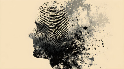 Human profile fingerprint identity concept fading away
