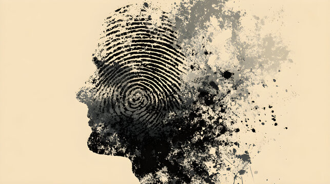 Human profile fingerprint identity concept fading away
