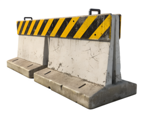 Weathered Concrete Road Barrier Guardrail with Yellow and Black Stripes