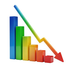 3d downward trend graph with arrow isolated on transparent background