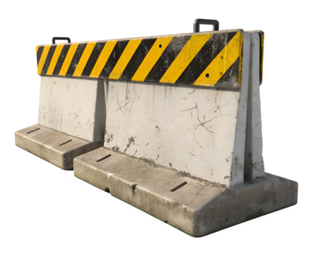Weathered Concrete Road Barrier Guardrail with Yellow and Black Stripes