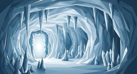 Discover a magical frozen wonderland of sparkling ice caves and shimmering icicles, inviting exploration and adventure into a frosty realm.