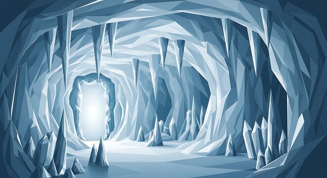 Discover a magical frozen wonderland of sparkling ice caves and shimmering icicles, inviting exploration and adventure into a frosty realm.