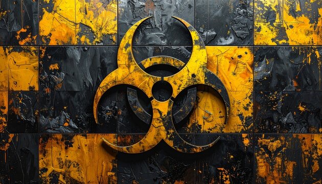 Biohazard Symbol on Grungy Warning Background.