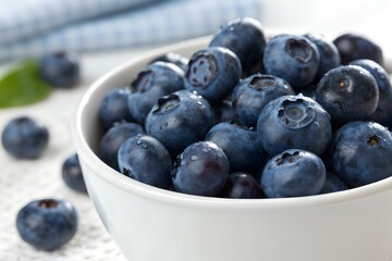 Fresh Blueberries in a White Bowl