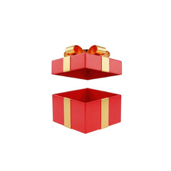 Fototapeta premium 3d red gift box with golden ribbon isolated on transparent background