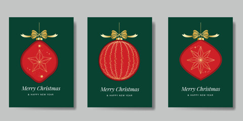 Christmas Luxury gold  invitation card design vector. Red Christmas ornamental on green background. Design illustration for cover, print, poster, ads.